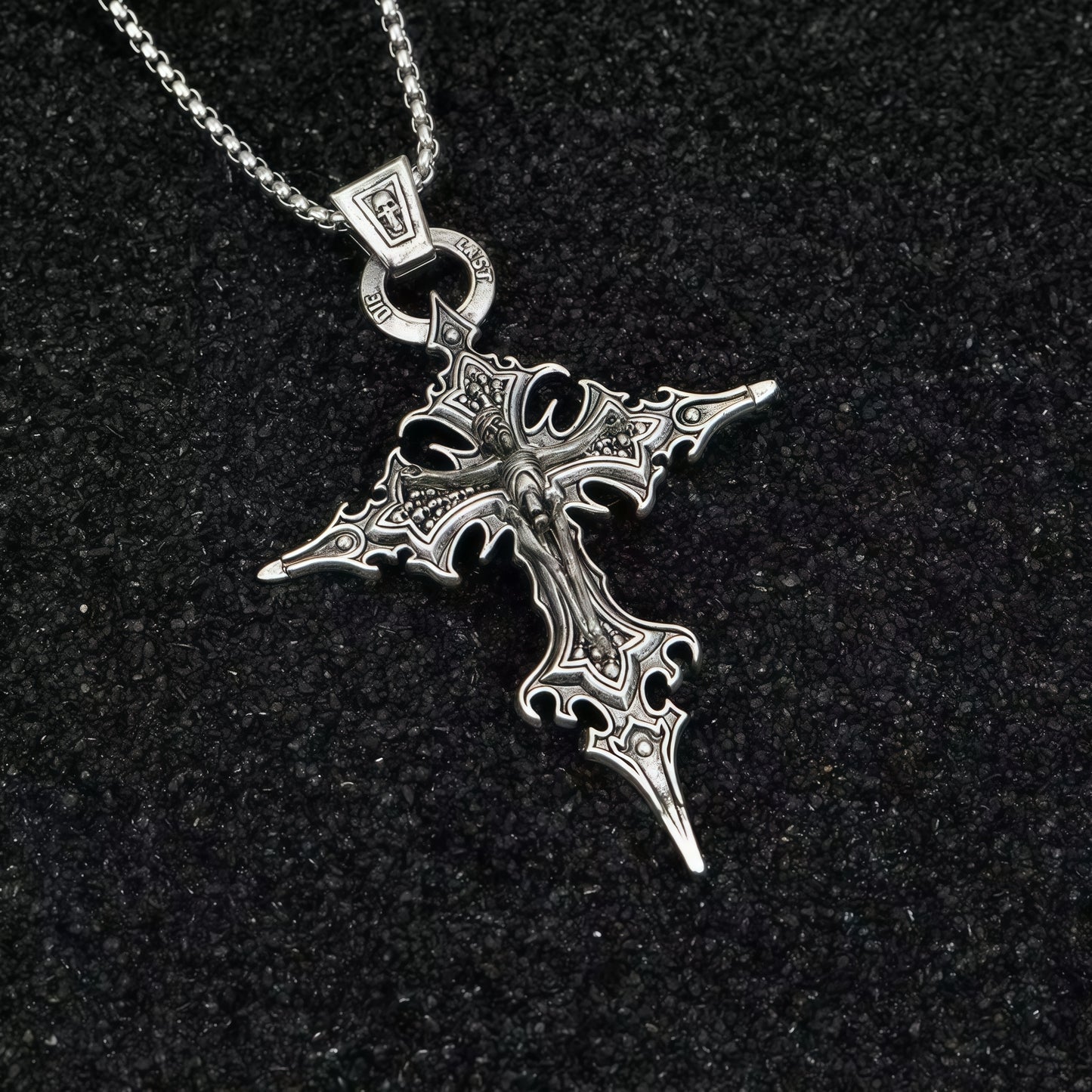 Vintage Gothic Intricate Crucifix Stainless Steel Necklace