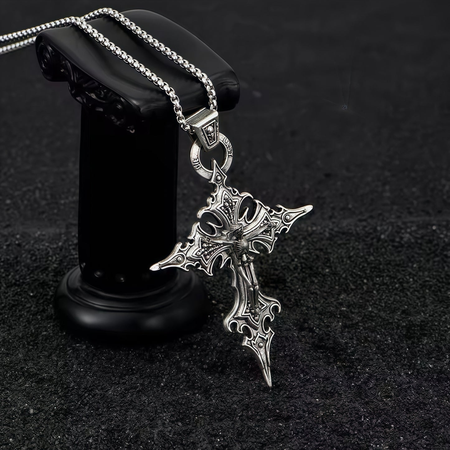 Vintage Gothic Intricate Crucifix Stainless Steel Necklace