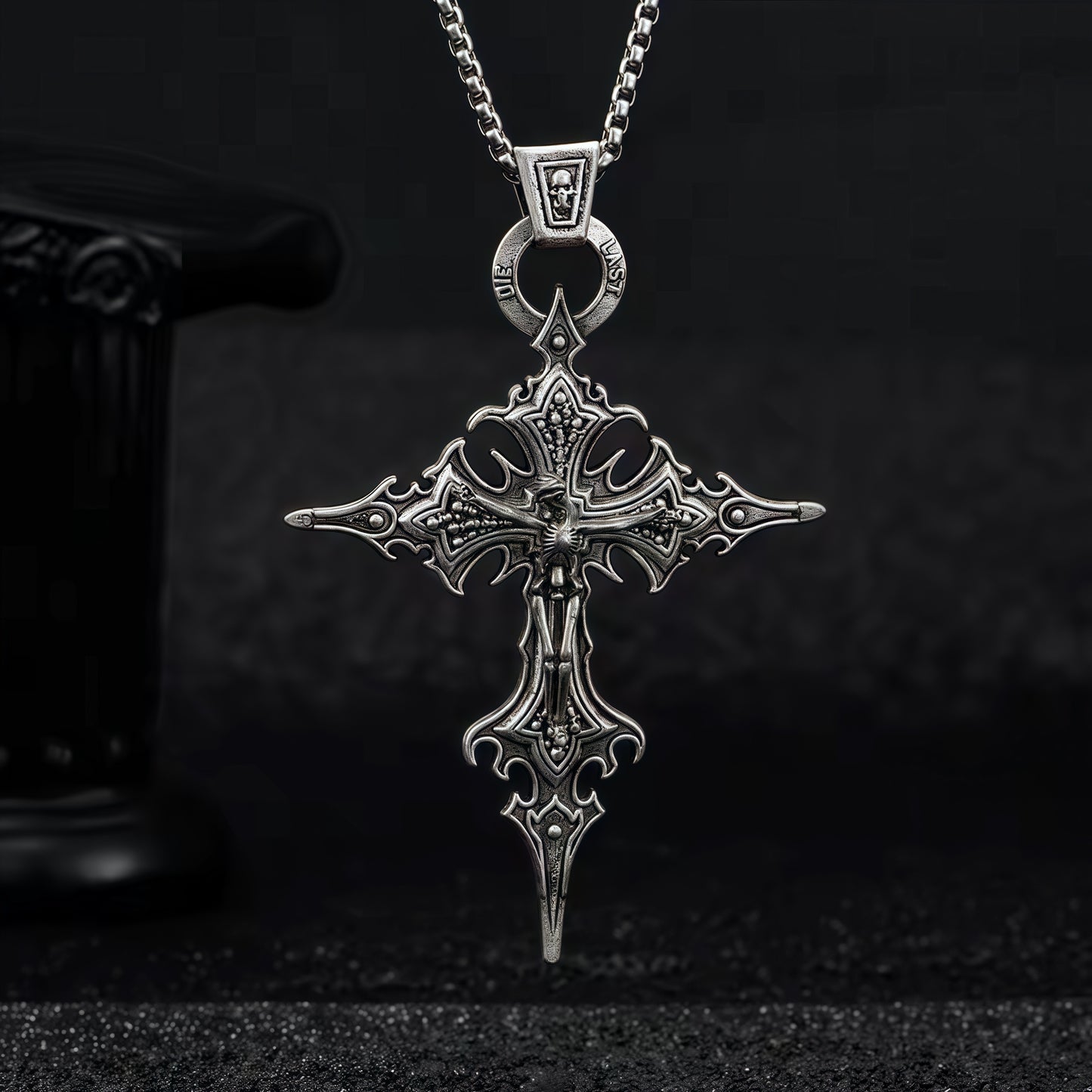 Vintage Gothic Intricate Crucifix Stainless Steel Necklace