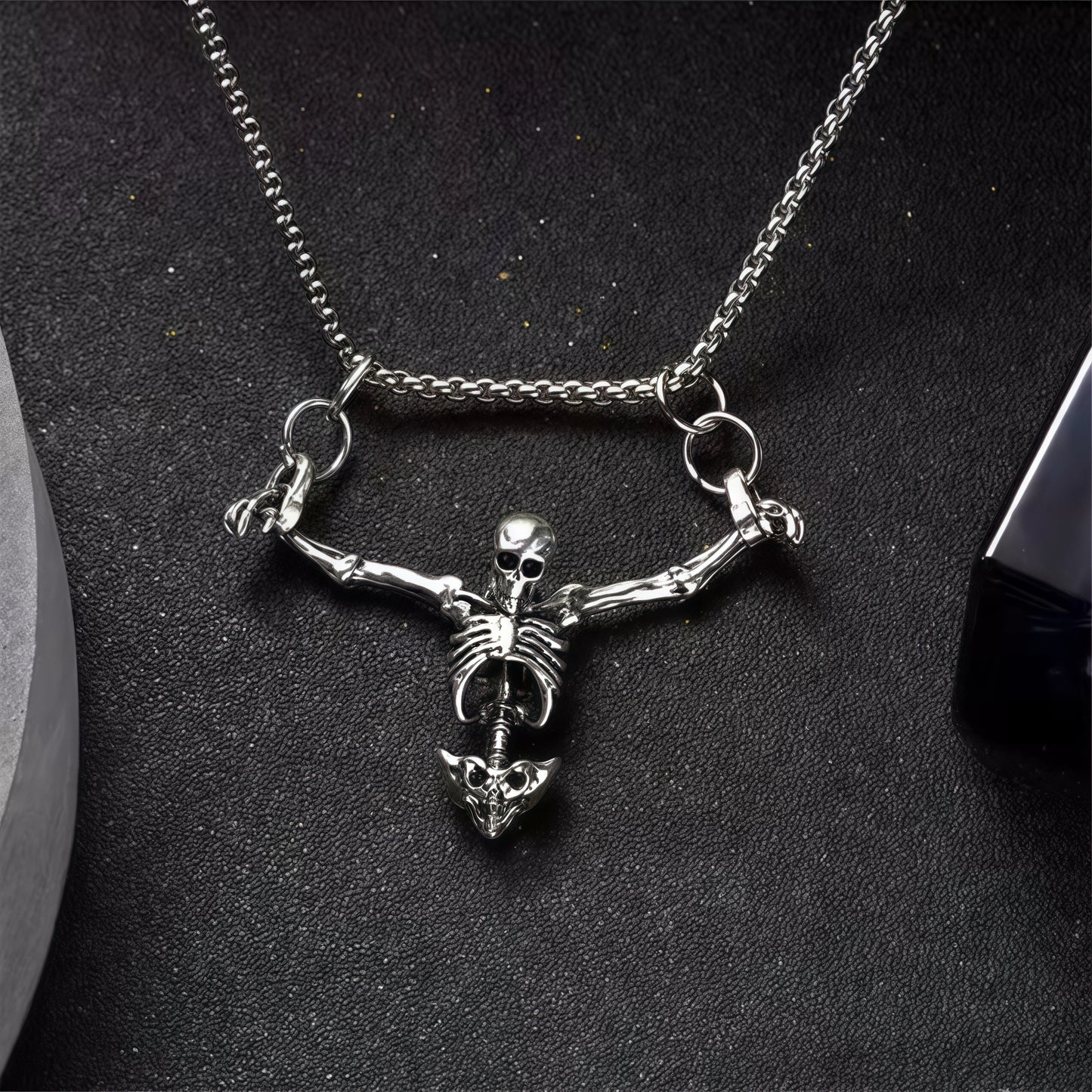 Edgy Punk Skeleton Asymmetric Chain Necklace