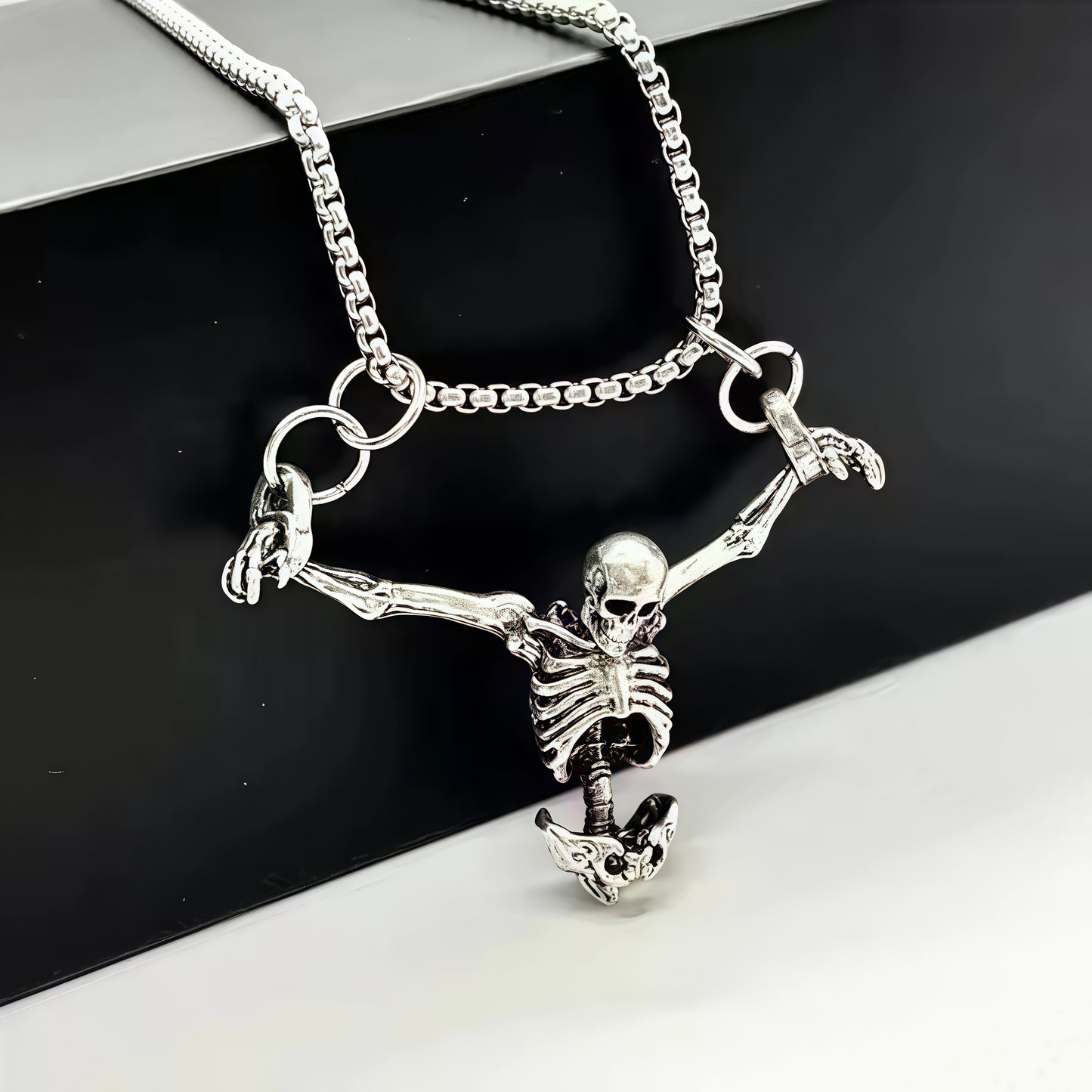 Edgy Punk Skeleton Asymmetric Chain Necklace