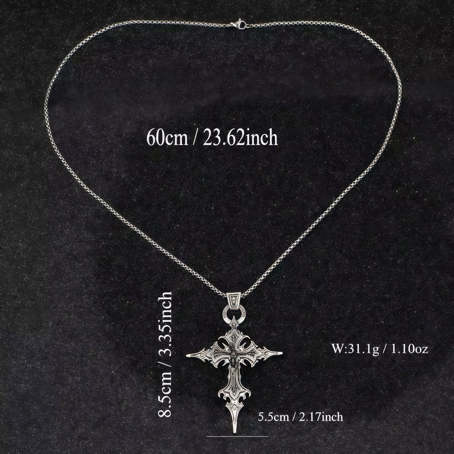 Vintage Gothic Intricate Crucifix Stainless Steel Necklace