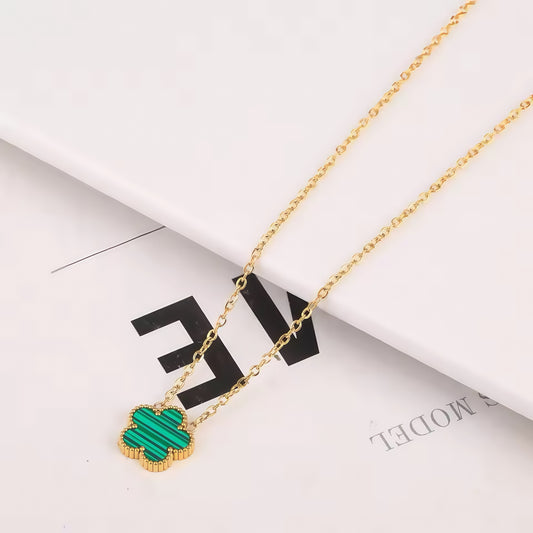 Gold Plated Four-Leaf Clover Necklace with White Shell Inlay - Dainty Lucky Charm Pendant Necklace for Women