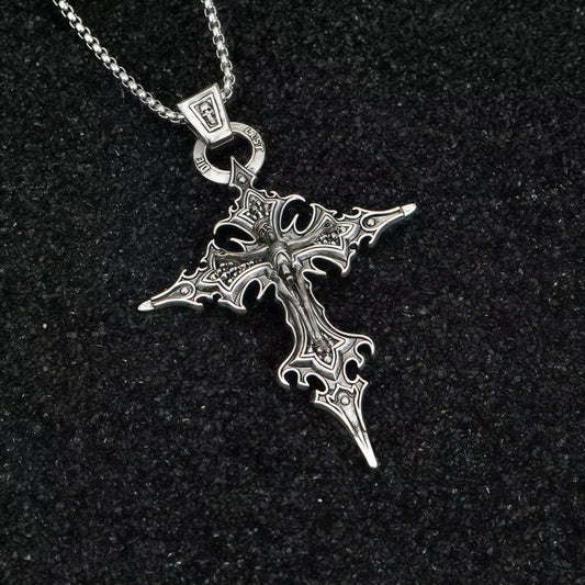 Vintage Gothic Intricate Crucifix Stainless Steel Necklace
