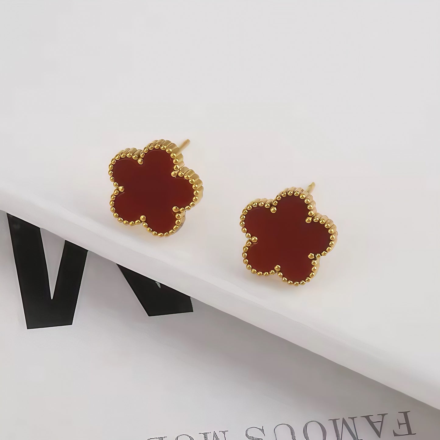 Luxury Four-Leaf Clover Stud Earrings Set - Multiple Colors with Gold Plated Edging, Fashion Statement Jewelry for Women