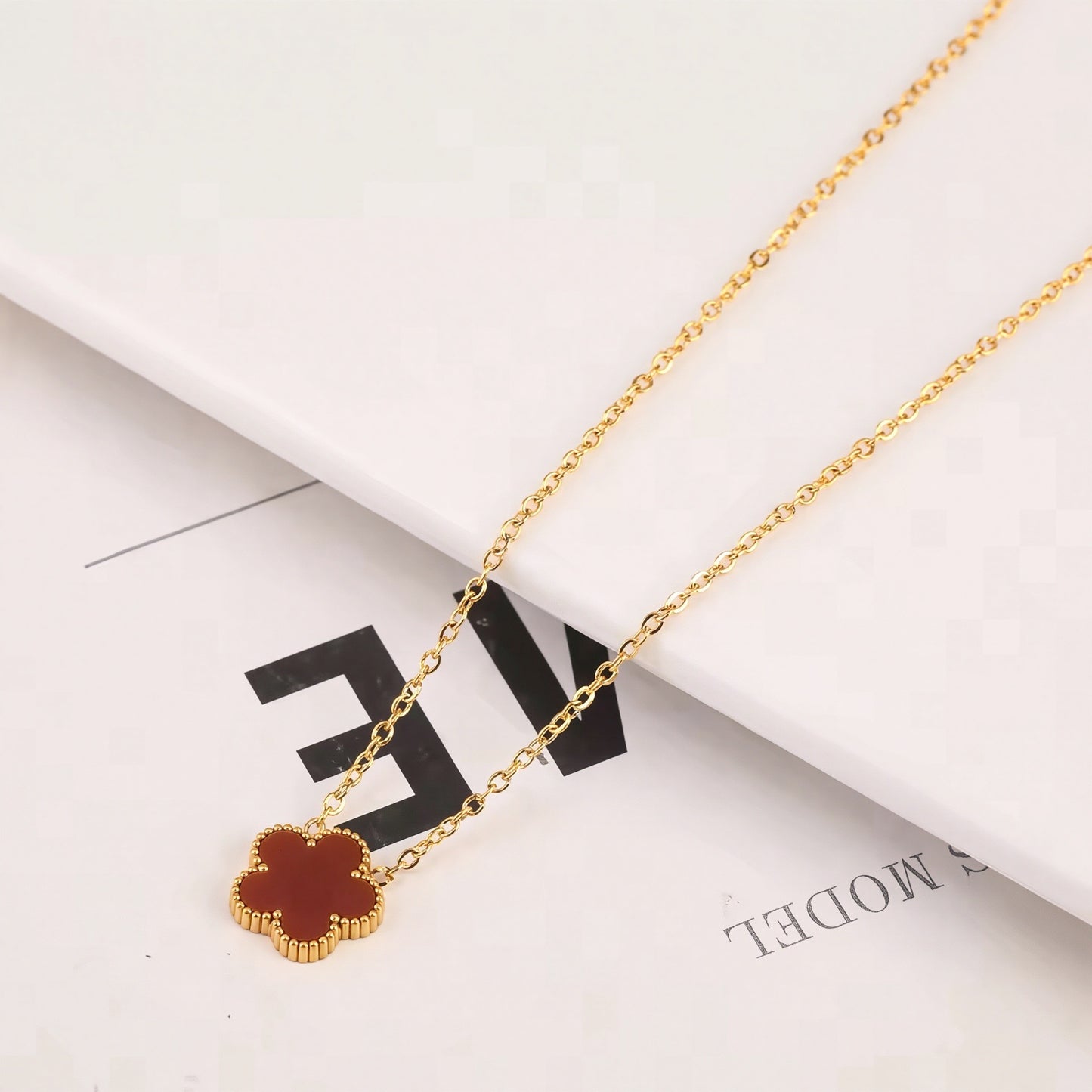 Gold Plated Four-Leaf Clover Necklace with White Shell Inlay - Dainty Lucky Charm Pendant Necklace for Women