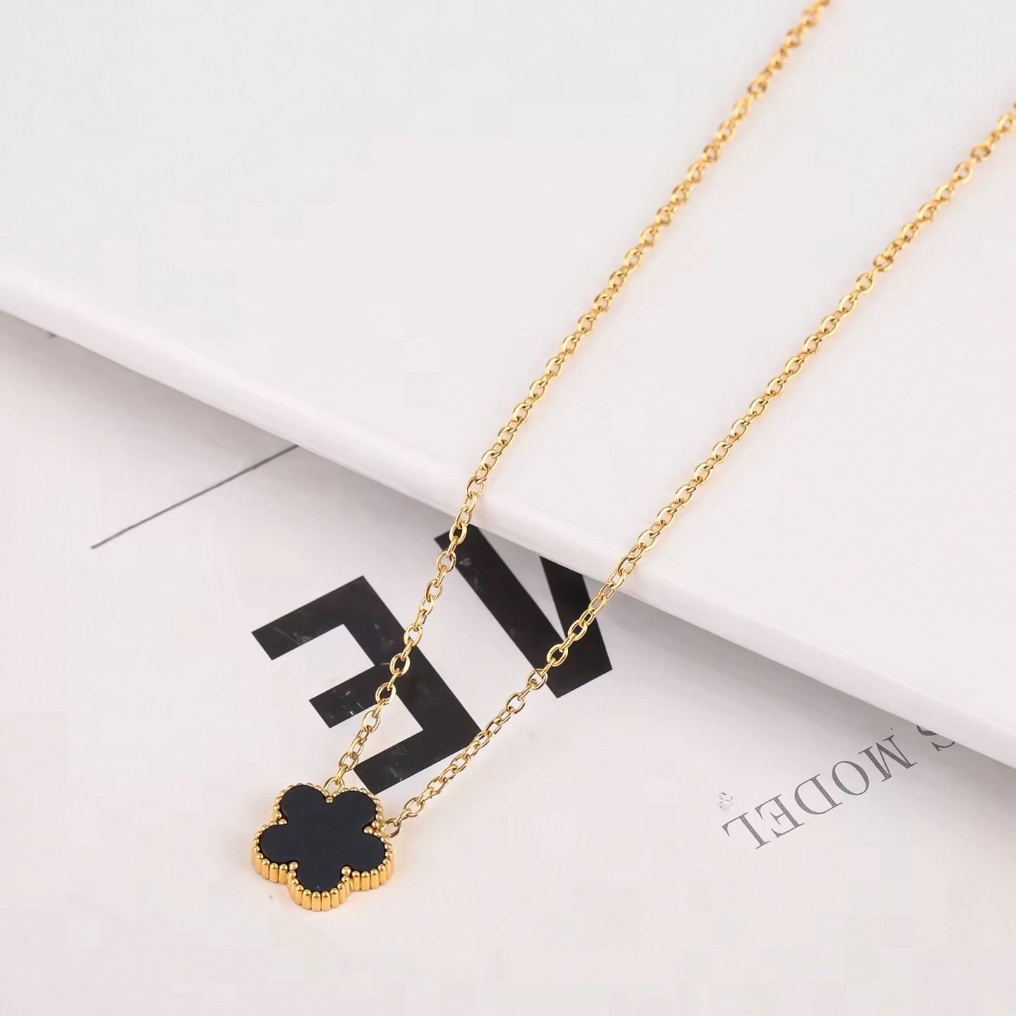 Gold Plated Four-Leaf Clover Necklace with White Shell Inlay - Dainty Lucky Charm Pendant Necklace for Women