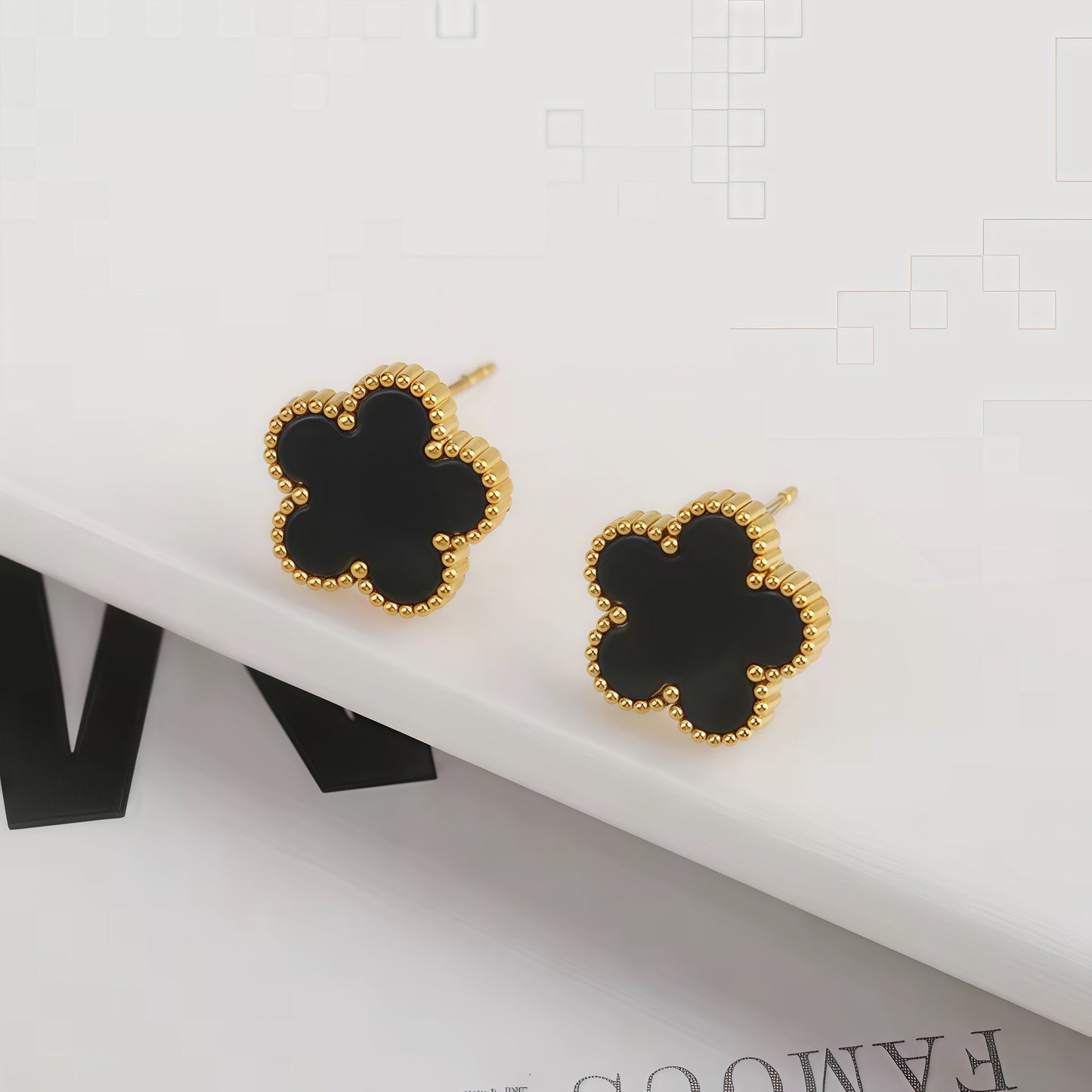 Luxury Four-Leaf Clover Stud Earrings Set - Multiple Colors with Gold Plated Edging, Fashion Statement Jewelry for Women