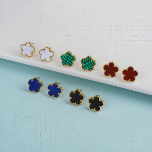 Luxury Four-Leaf Clover Stud Earrings Set - Multiple Colors with Gold Plated Edging, Fashion Statement Jewelry for Women