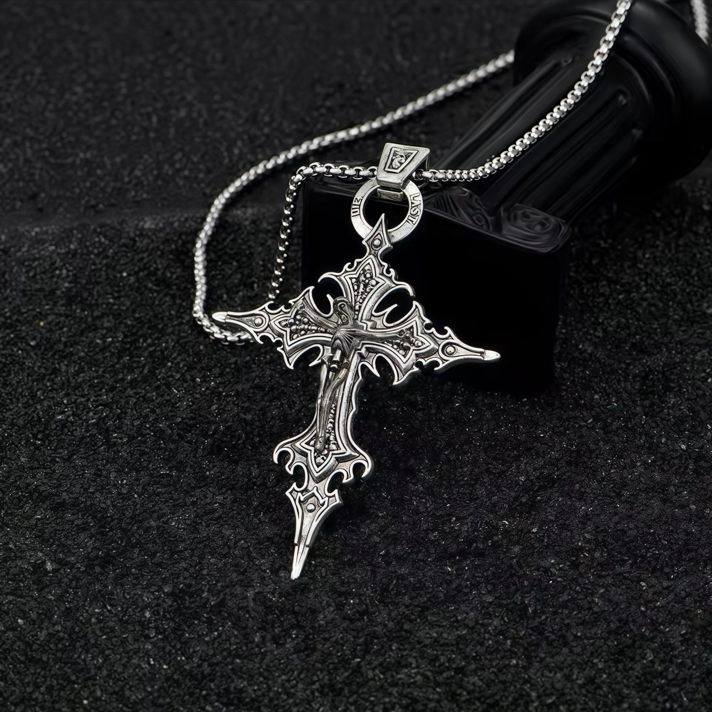Vintage Gothic Intricate Crucifix Stainless Steel Necklace