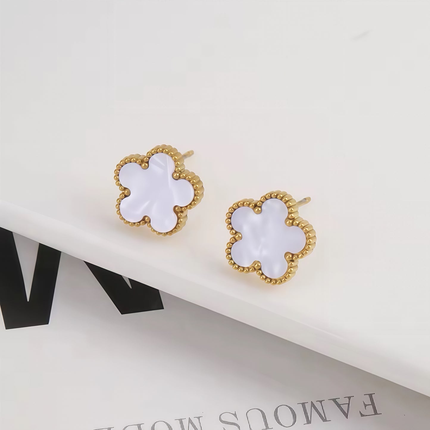 Luxury Four-Leaf Clover Stud Earrings Set - Multiple Colors with Gold Plated Edging, Fashion Statement Jewelry for Women