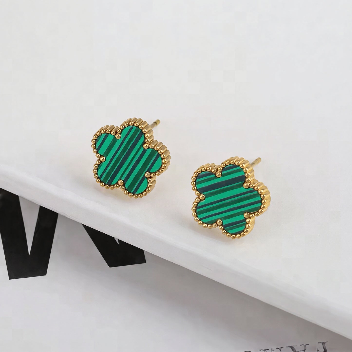 Luxury Four-Leaf Clover Stud Earrings Set - Multiple Colors with Gold Plated Edging, Fashion Statement Jewelry for Women