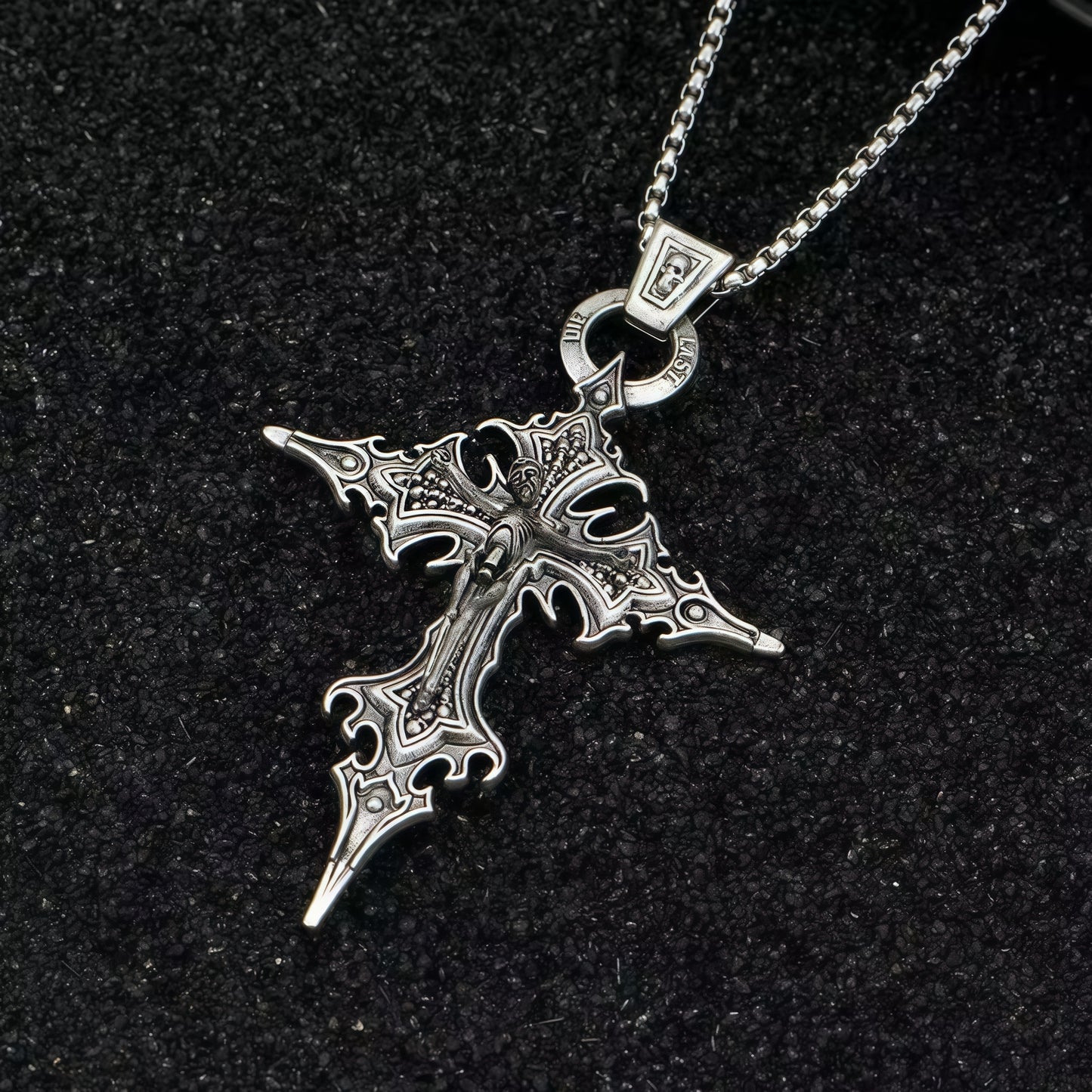 Vintage Gothic Intricate Crucifix Stainless Steel Necklace